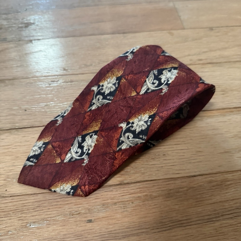 Ermenegildo Zegna Mens Tie Floral Red 100% Silk Necktie Made In Italy